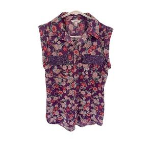 Candie's Floral Printed Sleeveless Sequins Button Down Blouse